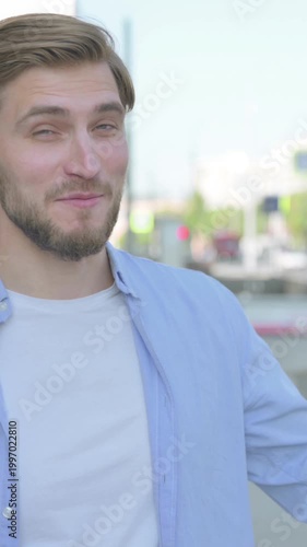Online Video Chat by Talking Man Outdoor, Vertical Video