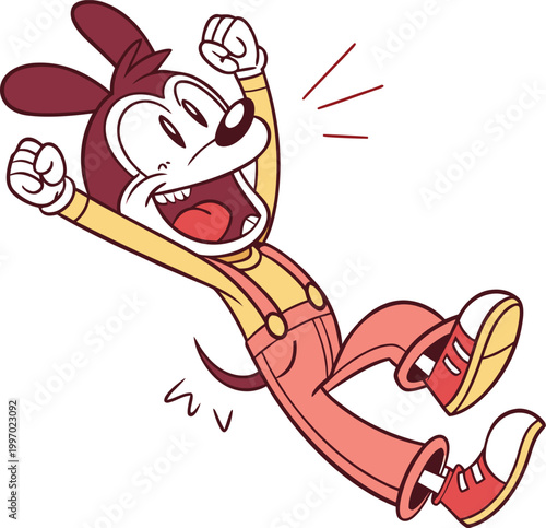 Картината върху платно Cartoon rabbit, excited character, jumping illustration, emotive design