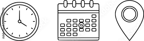Calendar with clock icon representing scheduling, time management and deadlines. Suitable for business planning, appointments, reminders, meetings, productivity tools and workflow organization 