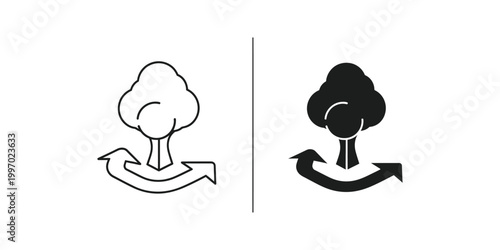 Comparison of a standard tree icon and a filled black tree icon with arrows