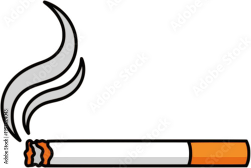 Cigarette icon. Smoking cigarette with smoke symbol. Tobacco product illustration for health, addiction and smoking concept. Nicotine use and smoking habit pictogram for medical or warning context.