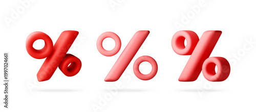 Red percentage sign set in 3d style. Floating percent symbol for commerce, retail sale and marketing banner. Discount offer icon for business advertisement and digital web design. Vector illustration