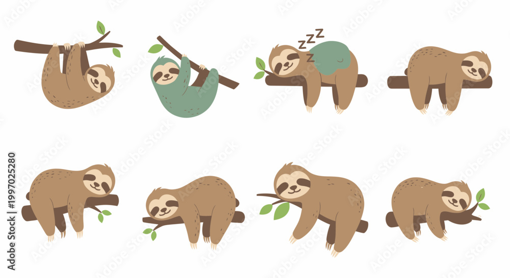 Obraz premium Cute Sloths Hanging from Trees.