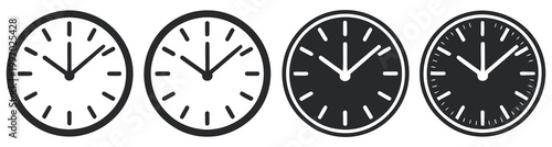 Set of clock icons, time and schedule symbols, analog and digital clock variations, clean modern isolated vector illustration for UI, apps, and time management design.