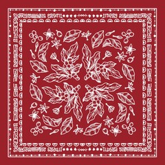 Red vintage coffee floral bandana