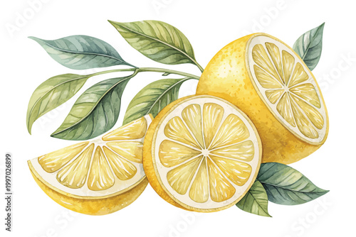 Hand-Painted Lemon Slice Watercolor, Fresh Citrus Fruit Icon, Isolated Vector Illustration
