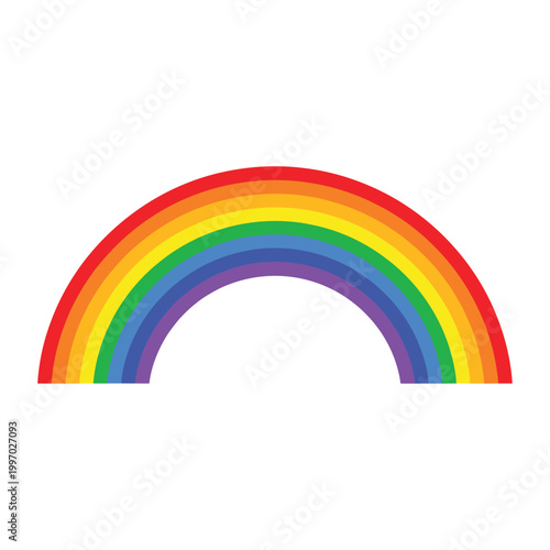 Vibrant rainbow arc with distinct color bands on a clean white background