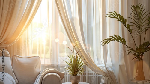 window adorned with an elegant curtain, enhancing the interior decor and adding warmth to any room