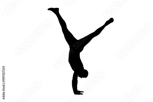 Handstand Silhouette: A muscular individual executes a perfect handstand with legs gracefully extended, showcasing athleticism and balance against a clean background. 