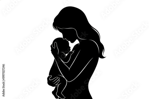 Silhouette of Mother and Child: A tender silhouette captures the bond between a mother and child, a timeless depiction of maternal love and protection.