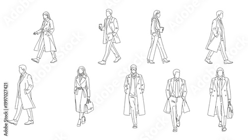 People walking in various directions in 2D AutoCAD illustrations