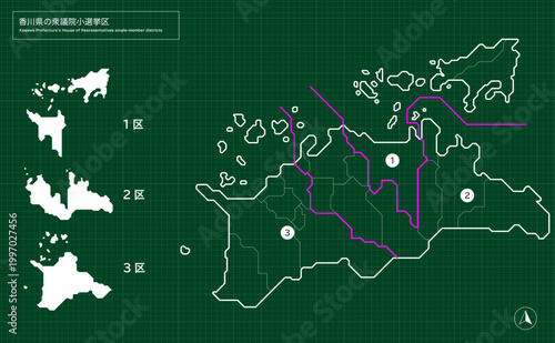 香川県の衆議院小選挙区区分地図（1区〜3区）