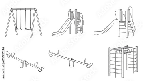 2D AutoCAD designs playground equipment including swings and slides