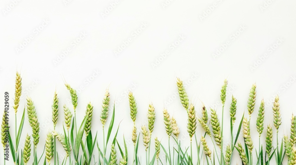 Naklejka premium green wheat ears isolated on a white background, capturing the essence of nature's harvest