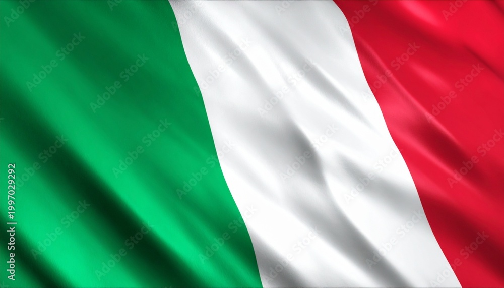 Fototapeta premium Italian national flag with vertical green, white, and red stripes, rippling fabric symbolizing heritage, unity, and cultural identity rooted in history, art, and tradition.
