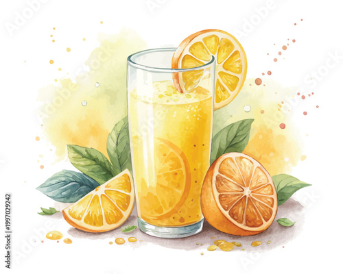 Watercolor Summer Lemonade Clipart, Fresh Citrus Drink Illustration, Isolated on White