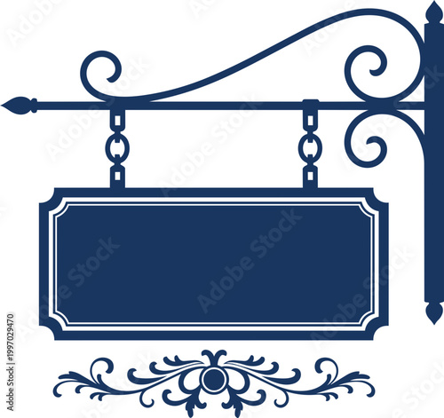 Vintage Hanging Shop Sign Silhouette with Ornamental Bracket