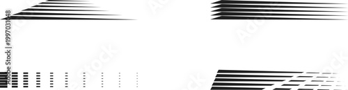 Minimal abstract black line streaks on white background. Geometric speed stripes and dynamic motion lines create modern tech banner design. Clean monochrome linear elements for futuristic digital back