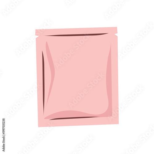 Pink square sachet or pouch icon, flat vector illustration of a small sealed package for cosmetics or food samples