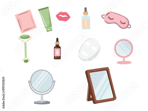 Set of skincare and beauty products icons