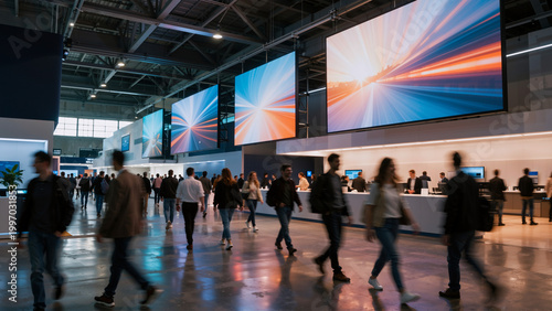 People walking in a modern convention center