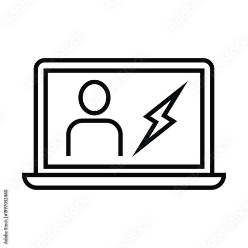 Laptop computer screen displays a person icon with a lightning bolt symbol