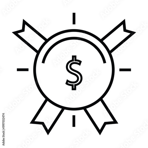 Black line drawing of a medal with dollar sign
