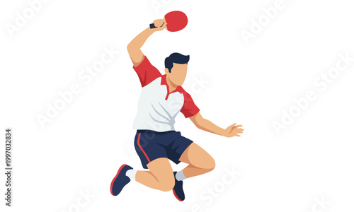 Table tennis player jumping to smash ball illustration
