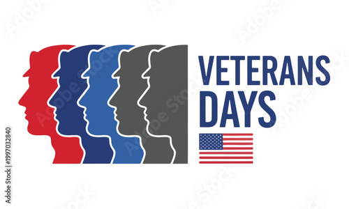 Veterans Day Banner with Soldier Silhouettes and American Flag