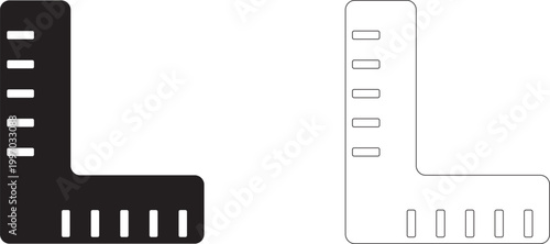 Square or L-shaped ruler, vector measurement icon for construction, school and engineering.