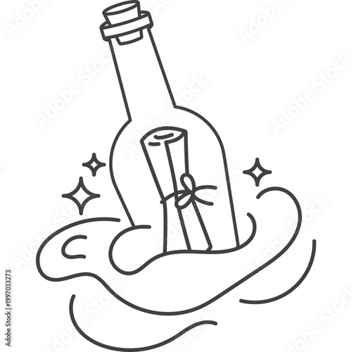Simple Line Art Illustration of a Message in a Bottle