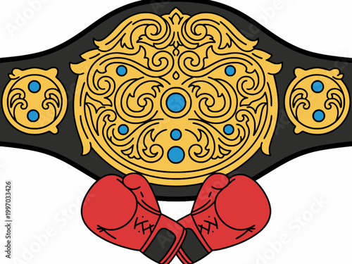 Boxing Championship Belt and Red Gloves Illustration