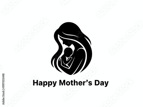 Mother silhouette embracing baby with Happy Mother's Day text