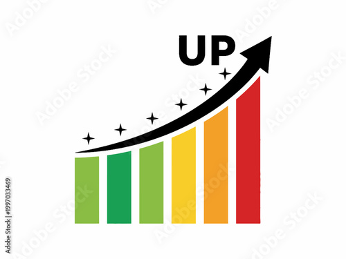 Business growth bar chart with upward arrow and UP text