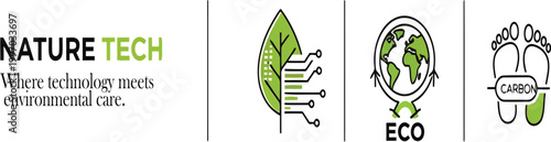 Eco friendly technology logo with leaf circuit and earth icons