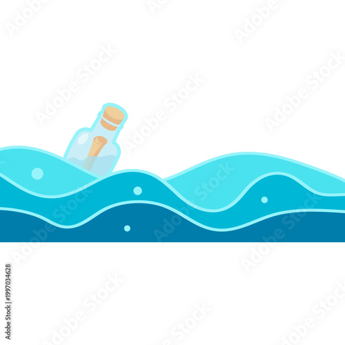 Message in a Bottle Floating on Ocean Waves Illustration