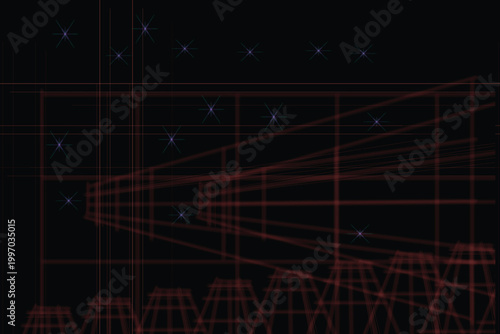 A futuristic red grid structure against a with stars