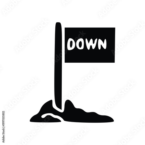 A black and white illustration of a flag with the word 