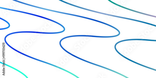 Abstract wavy lines with a vibrant gradient of blue and turquoise creating a fluid and dynamic visual flow on a clean white background, symbolizing movement and connection