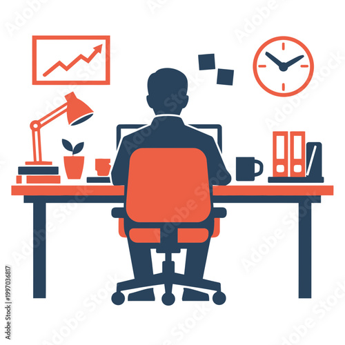 Flat vector design of a modern corporate workspace in a duotone vector aesthetic