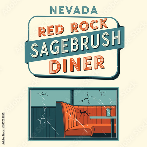 Retro Nevada Diner Sign and Booth - Vintage American Roadside Attraction Style