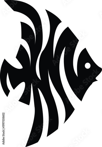 Tableau sur toile Abstract tribal-style angelfish silhouette, representing aquatic life and marine