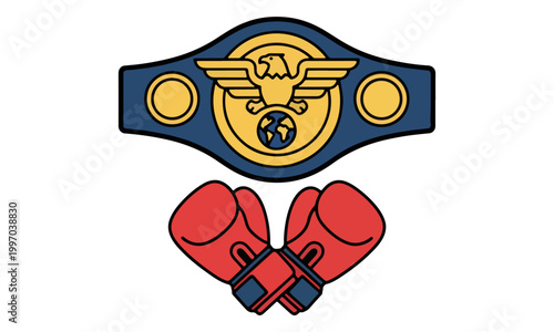 Championship Belt and Boxing Gloves Vector Illustration