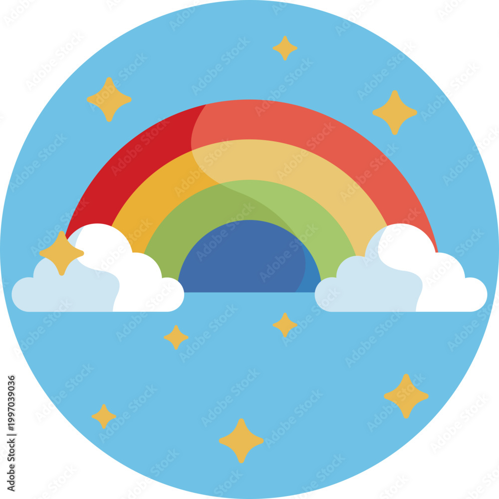 Fototapeta premium A curved rainbow with soft, rounded bands, symbolizing positivity, hope, and joyful emotions after difficult moments.