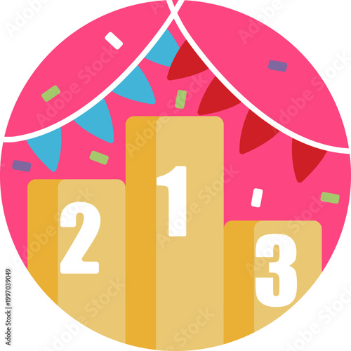 A three-tier podium with a highlighted first-place position, symbolizing achievement, pride, and joyful success.