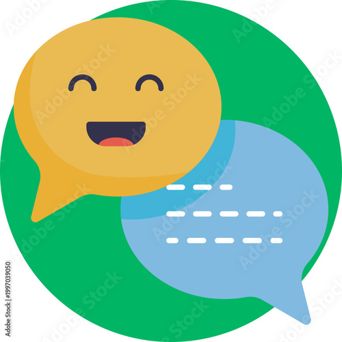 A rounded speech bubble with a smiling face inside, symbolizing joyful and positive conversations.