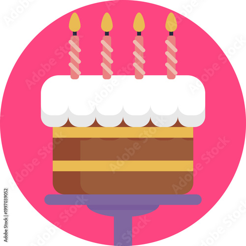 A simple cake graphic with layers and icing, used to express joy, rewards, or festive happiness.