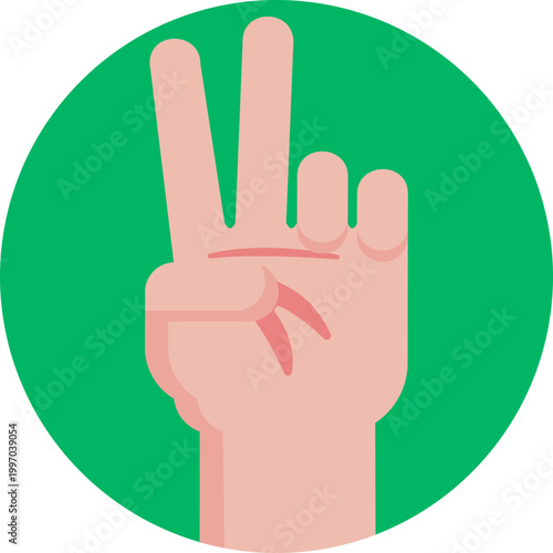 A raised hand forming a “V” sign, symbolizing triumph, positivity, and joyful success.