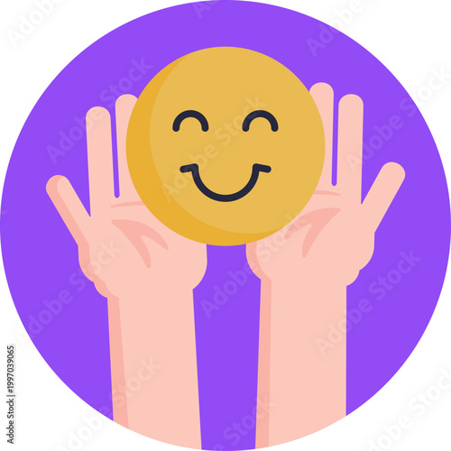 A cheerful smiley with uplifted eyes and a wide grin, symbolizing happiness and friendliness.