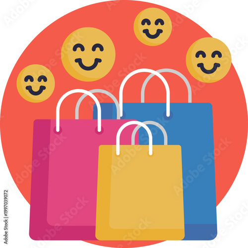 A set of shopping bags with upward handles, symbolizing the joy and satisfaction of a successful shopping experience.